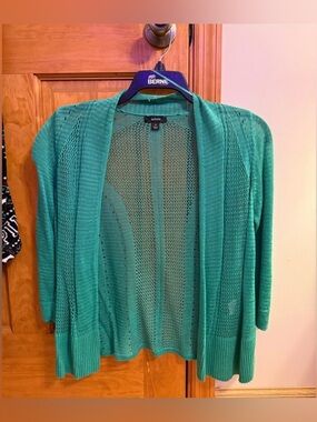 Alfani Open-Front Teal Green Knit Cardigan